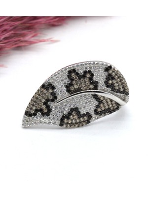 Canka İtalyan Taşlı Leopar Desenli 925 Ayar Gümüş Yüzük