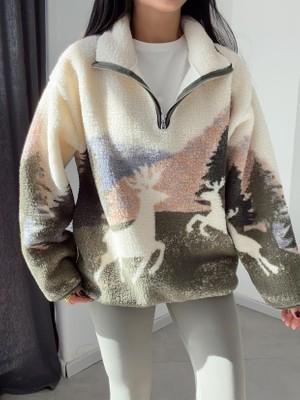 Leilaa Geyik Desenli Polar Sweatshirt