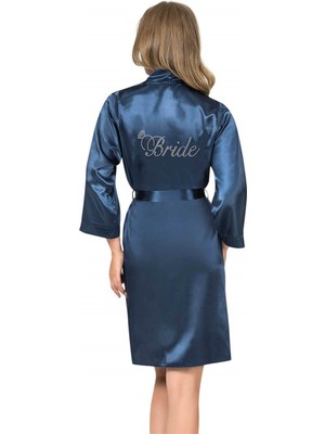 Çamaşır Kenti Arias Closet Lacivert Kısa Saten Bride Sabahlık