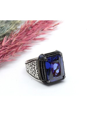 Canka SafirTaşlı Zülfikarlı 925 Ayar Gümüş Erkek Yüzük