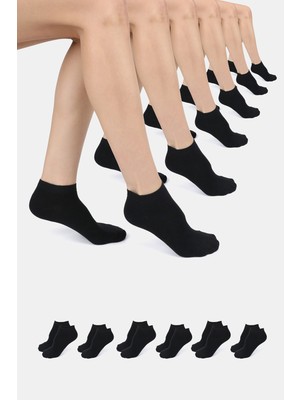 ERENART Bambu Kadın Patik Düz Siyah Çorap Dikişsiz Premium Kutulu 6'lı