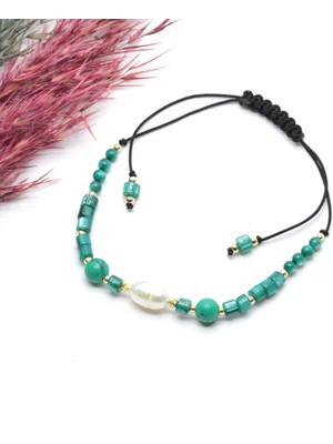 Canka İnci Firuze Örme Gümüş Bileklik