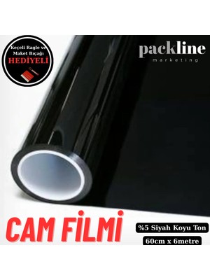 Packline Marketing %05 Koyu Ton Siyah Cam Filmi Ev - Araba - Balkon - Ofis 60CM x 6metre