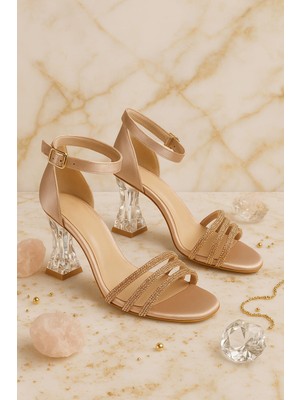 Endless Bereket Kundura 7777 Model  Altın Renk Taşlı 7 cm Topuklu Abiye