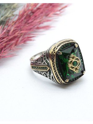 Canka Yeşil Taşlı 925 Ayar Gümüş Erkek Yüzük