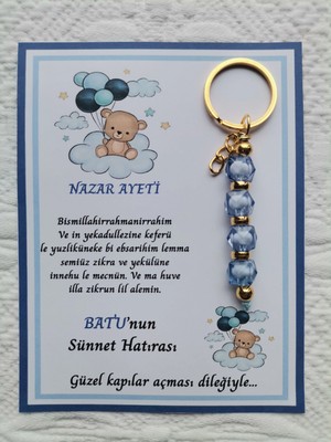İ&DBABY 48 Adet Balonlu Ayı Kişiye Özel Nazar Ayeti Sünnet Hatırası Dağıtmalık Mavi Anahtarlık Hediyelik