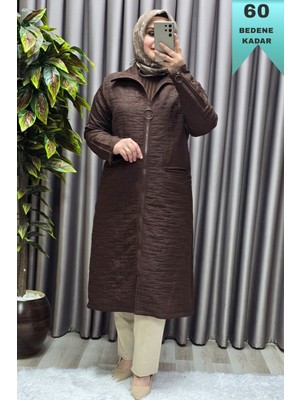 Elmas Tesettür Kadın Giyim Büyük Beden Kapitone Kolu Fermuarlı Kap