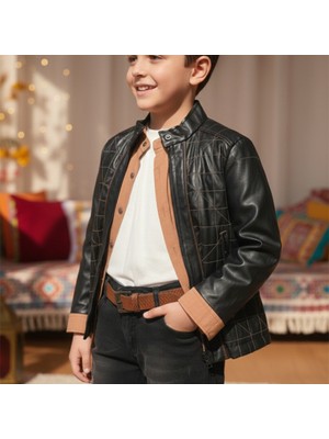 Cool Exclusive Erkek Çocuk 5 Parça Şık Bayramlık Takım | Deri Ceket, Gömlek, T-Shirt, Pantolon ve Kemer