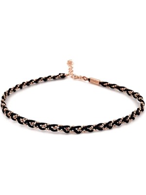 Canka Ipek Ip Siyah Gümüş Zincir Örme Bileklik