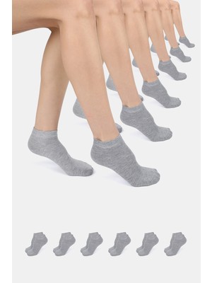 ERENART Bambu Kadın Patik Düz Gri Çorap Dikişsiz Premium Kutulu 6'lı