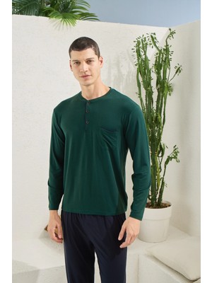 Kocabey  9220 Erkek Midi Yaka Uzun Kol Pijama Takım