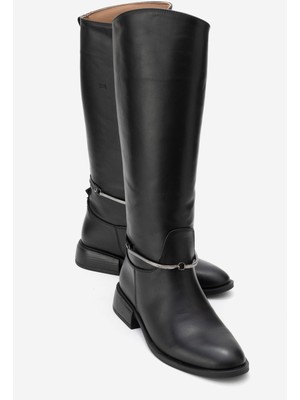 Luvi Ansel Siyah Cilt Hakiki Deri Bilek Kayışlı Kadın Binici Çizme