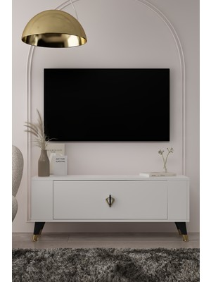 Cantek Dizayn TV1351CT Retro-32 Tv Sehpası Beyaz-Siyah-Altın