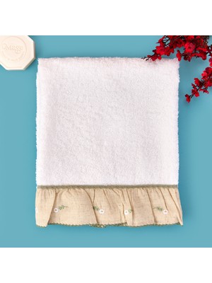 Evidea Soft Green Culture Twin Papatya Desenli Yüz Havlusu - Ekru - 50X90 cm