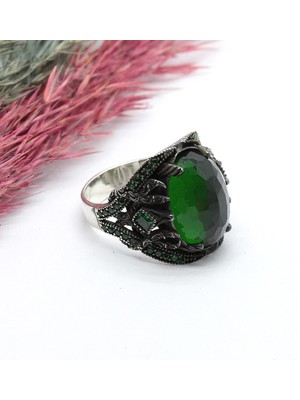 Canka Yeşil Taşlı 925 Ayar Gümüş Erkek Yüzük