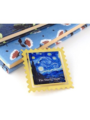 Solfera Vincent Van Gogh Yıldızlı Gece Starry Night Pul Tarzı Metal Ayraç Kitap Ayracı  AY090
