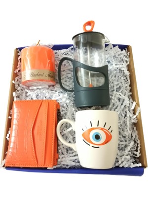 Alanç Gift Sevgililer Günü Özel Hediye Seti Tasarım Çakra Kupa, Cüzdan, Mum, French Press