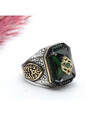 Canka Yeşil Taşlı 925 Ayar Gümüş Erkek Yüzük