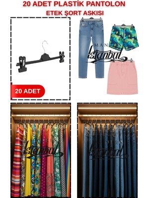 Manken İstanbul 20 Adet Ekonomik Pantolon Askısı - Şort Askısı - Etek Askısı - Elbise Askısı –yüksek Dayanıklılık