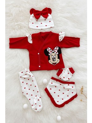 Aki Moda Kids Kız Bebek Yeni Doğan Mınnıe Mouse Baskılı 5 Li Hastane Çıkış Seti