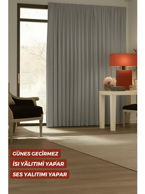 Fluiana Açık Gri %100 Güneş Geçirmez Blackout, Karartma Güneşlik, Perde | Pilesiz Dikim, Tek Kanat