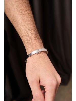 Umut Silver Kişiye Özel Yazı Detaylı 925 Ayar Gümüş Erkek Kelepçe Bileklik