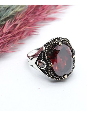 Canka Yakut Taşlı  925 Ayar Gümüş Erkek Yüzük