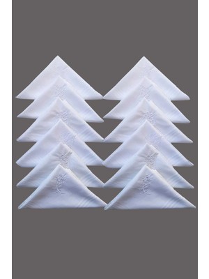 Elif Mira Çiçek Işlemeli Bayan Mendili 12 Adet 28X28 cm 100 Pamuk