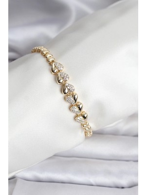 Butik 14K Gold Renk Kaplama Kalp Model cm Kadın Bileklik