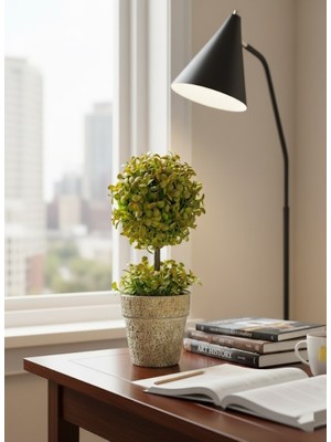 FB Cup Dekoratif Ikili Top Şimşir Yapay Bitki - 24 cm Rustik Taş Görünümlü Saksıda Masaüstü Çiçek