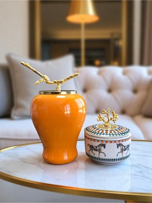 Soft Sarı Şah Küp Herm At Desen Dekoratif Obje, Feray Home