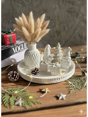 Yılbaşı Dekoratif 7 Parça Seti: Tabak, Vazo, Biblo Şık Tasarım