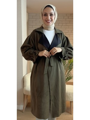  kuşak detaylı süet trenckot