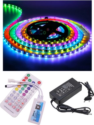 Powerr Led Aydınlatma 5 Metre 12V Dış Mekan 60 Pixel Ledli SP611E Tek Çıkışlı Sese ve Müziğe Duyarlı 5A Plastik Adaptörlü Set