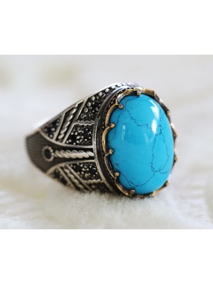 Canka Firuze Taşlı 925 Ayar Gümüş Erkek Yüzük