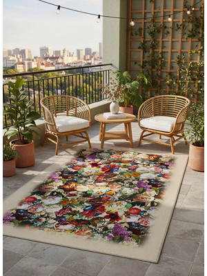 Rose'n Home Arte HD016 Çiçek Desenli Dekoratif Şönil Salon Oturma Odası Mutfak Halısı