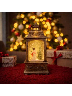 Işıklı Kar Küresi Fener, Kardan Adam ve Noel Baba Figür, Yılbaşı Dekoru