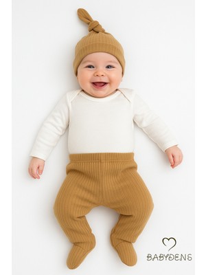 Babyden's 3'lü Bebek Zıbın Takımı Uzun Kollu Body, Patikli Pantolon ve Şapka %100 Pamuk Fitilli Ribana Kumaş
