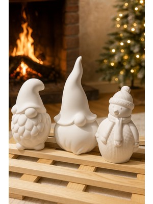 Yılbaşı Temalı Boyanabilir 3'lü Cüce ve Kardan Adam Seti