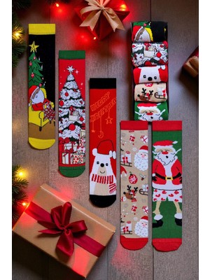 Feyza Design Yılbaşı Temalı 5'li Premium Hediye Çorap Seti, Şık ve Renkli Tasarım