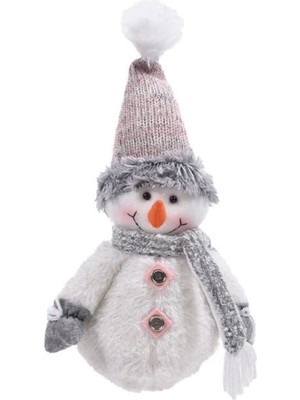 Yılbaşı Ekru Kürklü Pembe Kardan Adam Dekorasyon Biblo 30 cm