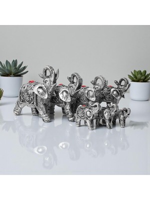 Şans ve Bereket Getiren 7’li Motif Işlemeli Fil Heykel Seti