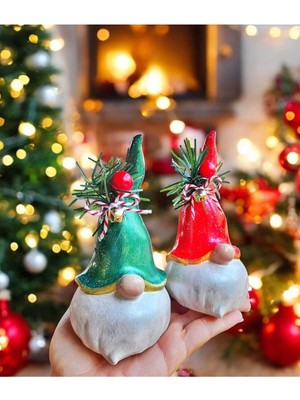 El Boyama El Yapımı Yılbaşı Süsü ve Dekoratif Şans Cücesi Biblo