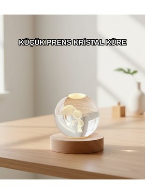Zero Land Techmrt LED Aydınlatmalı 3D Küçük Prens Kristal Küre Ahşap Standlı Masa Gece Lambası