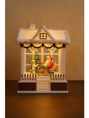 Işıklı Noel Evi Biblo, Hareketli Kar Polise, 20 Cm, Pilli, Dekorasyon