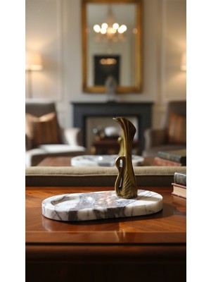 Montdekor El Yapımı Mermer Taşlı Bronz Desenli Obje