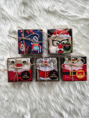 Feyza Design Renkli Noel Çorap Seti, 5'li Kutulu Yılbaşı Temalı Çoraplar