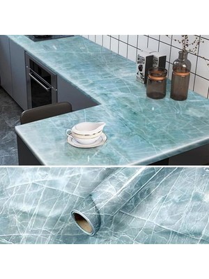 Buffer® Mermer Desenli Masa Tezgah Mutfak Su Geçirmez Yapışkanlı Folyo Sticker Mavi 5x0,6m