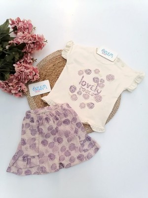 Moeboon Lovely Gül Desen Şortlu 2'li Takım Mor - 9-12 Ay