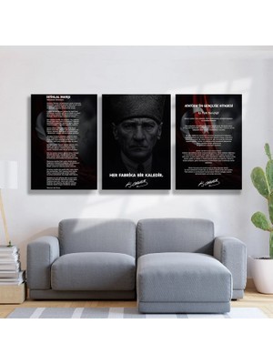 Okullar Için Atatürk Köşesi 3’lü Set Cam Tablo